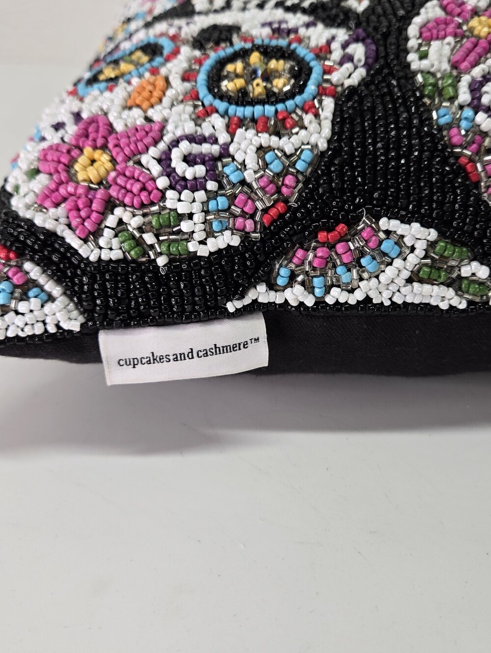 Cupcakes & Cashmere Beaded Sugar Skull Accent Pillow Day of the Dead Halloween - Picture 4 of 17